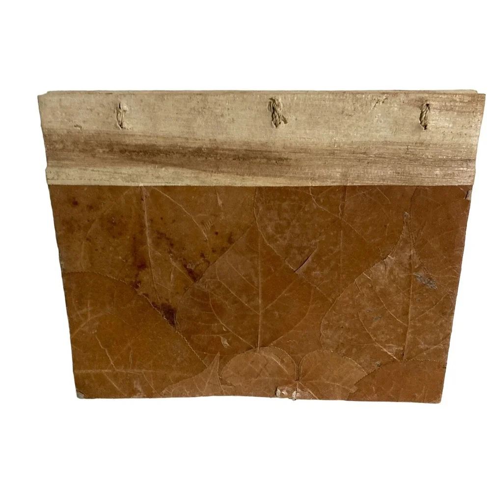 Vtg Handmade Banana Leaf Bamboo Cross Photo Album 8.75